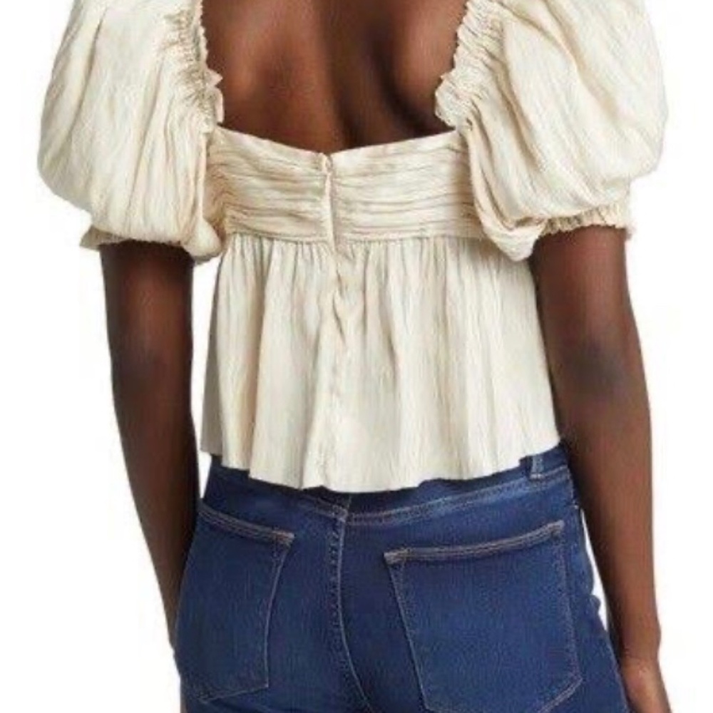 NWT Frame Puff Sleeve Square Neck Empire Waist Vanilla Blouse Sz Medium
